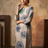 Pastel Grey Dupion Silk Printed Floral Kurti