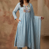 Baby Blue Silk Blend Embroidered Kurta Set