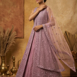 Rosewood Pink Net Embroidered Anarkali Set