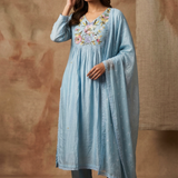 Baby Blue Silk Blend Embroidered Kurta Set