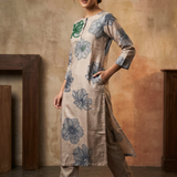 Pastel Grey Dupion Silk Printed Floral Kurti