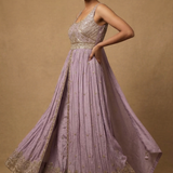 Lilac Purple Tissue Embroidered Anarkali Set
