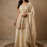 Pastel Cream Satin Silk Peplum Set