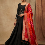 Black Georgette Embroidered Lehenga Set