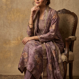 Mauve Purple Floral Printed Tissue Kurta Set