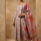 Heather Purple Solid Tussar Anarkali Set