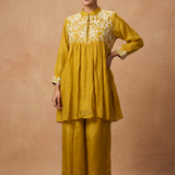 Mustard Yellow Dupion Silk Embroidered Kurta Set
