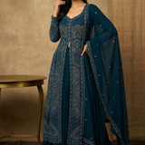 Navy Blue Georgette Embroidered Anarkali Set