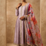 Heather Purple Solid Tussar Anarkali Set
