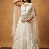 Off-White Net Embroidered Anarkali Set