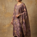 Mauve Purple Floral Printed Tissue Kurta Set