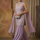 Lilac Tissue Embroidered Peplum Set