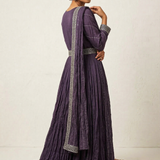 Plum Purple Crepe Embroidered Anarkali Set