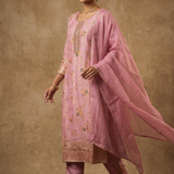 Soft Pink Banarasi Satin Silk Kurti Set