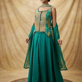 Pine Green Tissue Silk Indo-Western Set