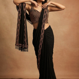 Black Georgette Embroidered Draped Saree