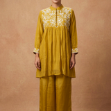 Mustard Yellow Dupion Silk Embroidered Kurta Set