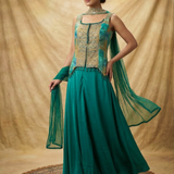 Pine Green Tissue Silk Indo-Western Set