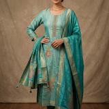 Tiffany Blue Banarasi Silk Kurta Set
