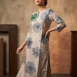 Pastel Grey Dupion Silk Printed Floral Kurti