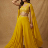 Bright Muted Yellow Georgette Indo-Western Set