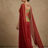 Deep Maroon Tissue Silk Indo-Western Set