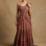 Maroon Ajrakh Printed Crepe Draped Saree