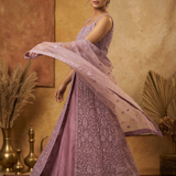 Rosewood Pink Net Embroidered Anarkali Set
