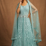 Turquoise Green Net Embroidered Anarkali Set