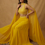 Bright Muted Yellow Georgette Indo-Western Set