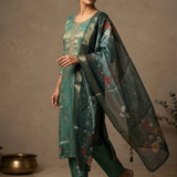 Fern Green Tissue Silk Banarasi Kurta Set