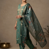 Fern Green Tissue Silk Banarasi Kurta Set