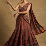 Maroon Ajrakh Printed Crepe Draped Saree
