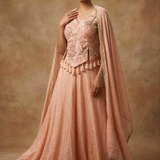 Peach Pink Tissue Embroidered Indo-Western Set