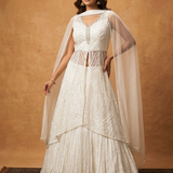 Off-White Net Embroidered Anarkali Set