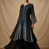 Ombre Charcoal Grey Embroidered Crepe Kurti
