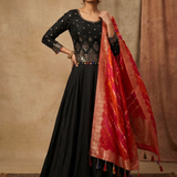 Black Georgette Embroidered Lehenga Set