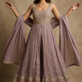 Mauve Purple Tissue Embroidered Anarkali Set
