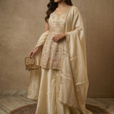 Pastel Cream Satin Silk Peplum Set