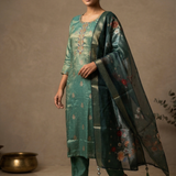 Fern Green Tissue Silk Banarasi Kurta Set