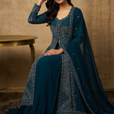 Navy Blue Georgette Embroidered Anarkali Set