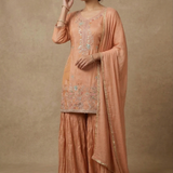 Soft Peach Embroidered Crepe Kurta Set
