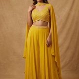 Bright Muted Yellow Georgette Indo-Western Set