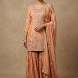 Soft Peach Embroidered Crepe Kurta Set