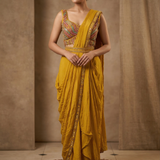 Earthy Yellow Tissue Georgette Draped Saree