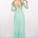 Sea Green Cold-Shoulder Layered Anarkali Set
