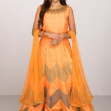 Sunset Orange Beaded Neckline Anarkali Set
