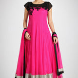 Fuchsia Black Lace Anarkali Set