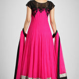 Fuchsia Black Lace Anarkali Set