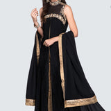 Noir Gold Pleated Jacket Anarkali Set
